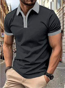 Camisa Polo Masculina Poliéster cor sólida com zíper