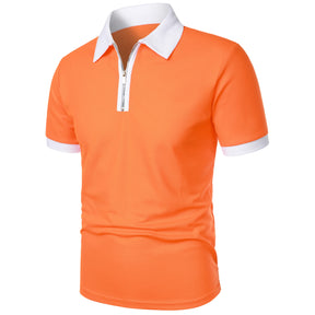 Camisa Polo Masculina Poliéster cor sólida com zíper