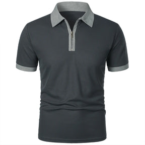 Camisa Polo Masculina Poliéster cor sólida com zíper