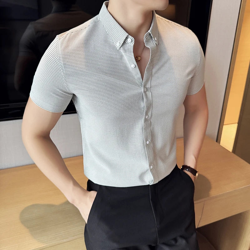 Camisa Social Manga Curta Xadrez Slim Fit