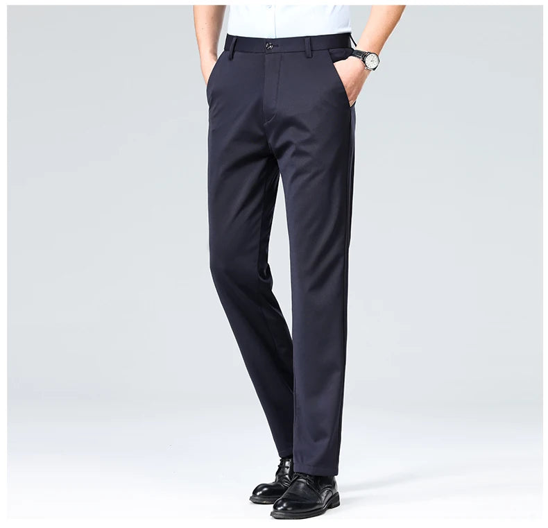 Verão outono calças finas dos homens vestido formal terno calças de trabalho qualidade negócios calças casuais preto vinho vermelho calças compridas