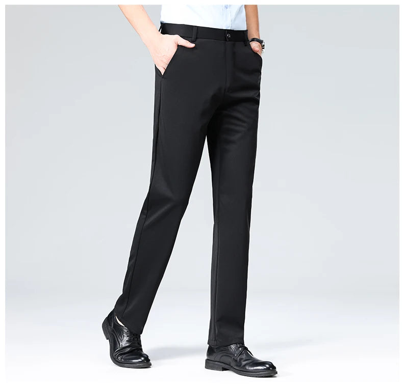Verão outono calças finas dos homens vestido formal terno calças de trabalho qualidade negócios calças casuais preto vinho vermelho calças compridas