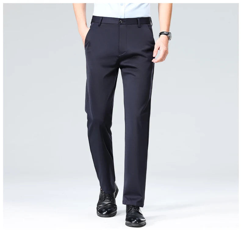 Verão outono calças finas dos homens vestido formal terno calças de trabalho qualidade negócios calças casuais preto vinho vermelho calças compridas