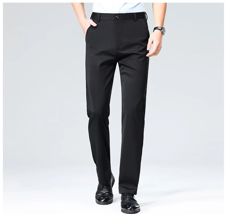Verão outono calças finas dos homens vestido formal terno calças de trabalho qualidade negócios calças casuais preto vinho vermelho calças compridas