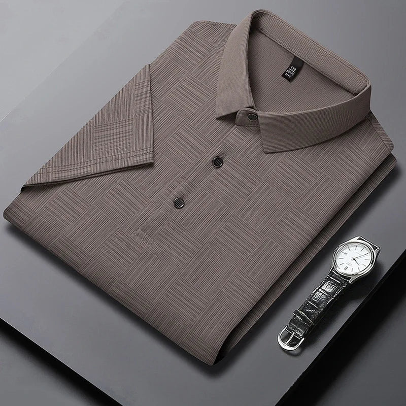 Camisa polo casual de manga curta masculina, camisa de algodão estampada, top confortável e respirável, nova moda, 2024