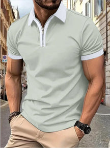 Camisa Polo Masculina Poliéster cor sólida com zíper