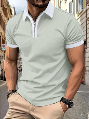 Camisa Polo Masculina Poliéster cor sólida com zíper