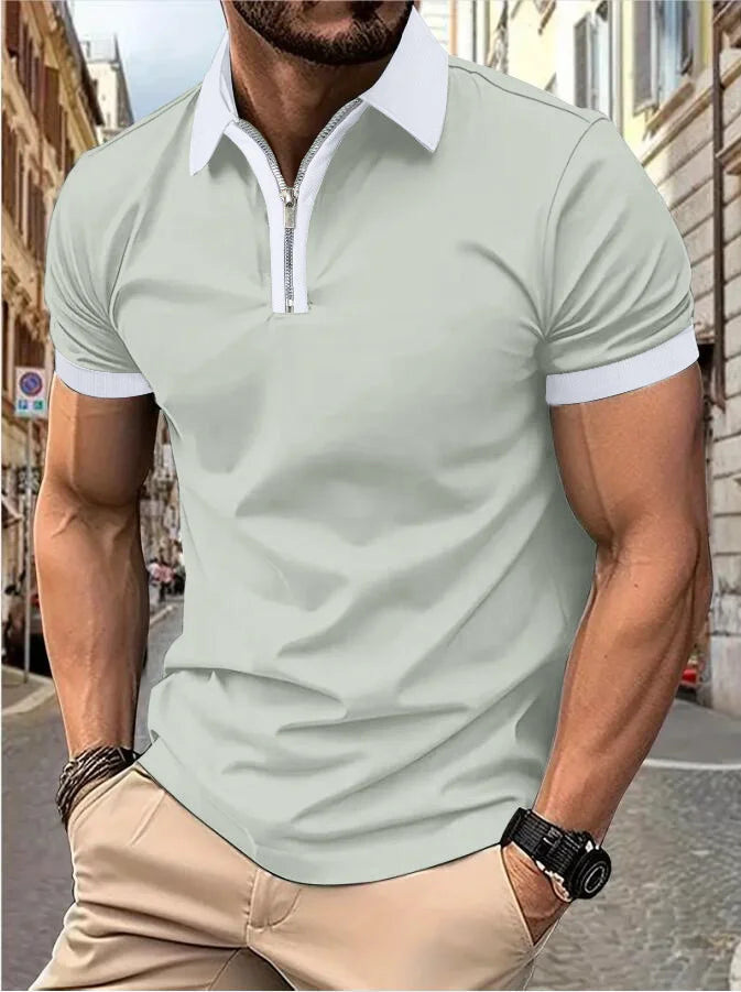 Camisa Polo Masculina Poliéster cor sólida com zíper