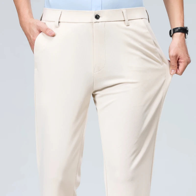 Verão outono calças finas dos homens vestido formal terno calças de trabalho qualidade negócios calças casuais preto vinho vermelho calças compridas