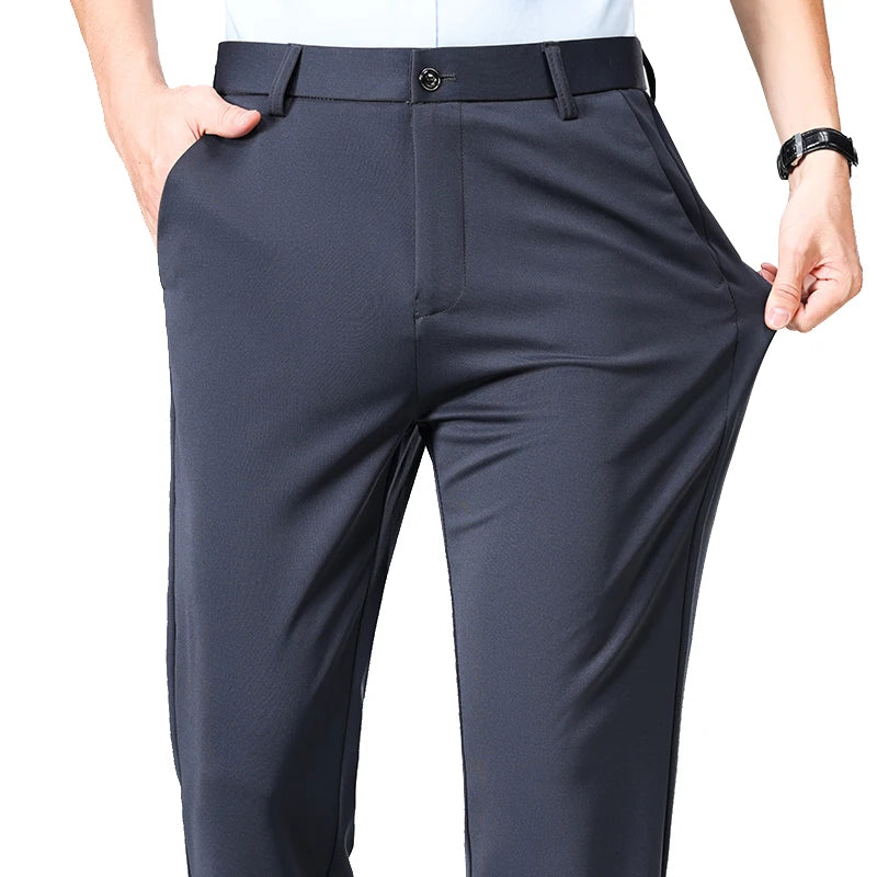 Verão outono calças finas dos homens vestido formal terno calças de trabalho qualidade negócios calças casuais preto vinho vermelho calças compridas