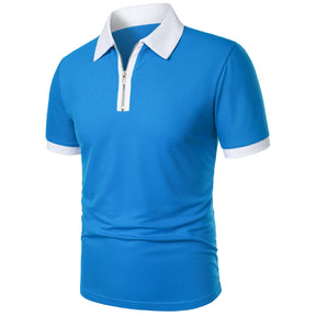 Camisa Polo Masculina Poliéster cor sólida com zíper