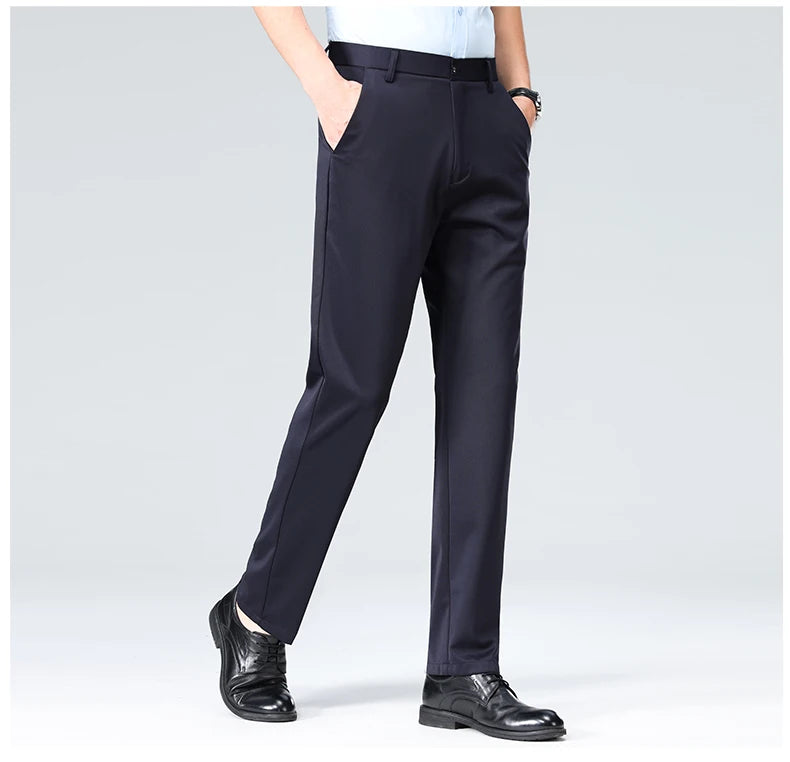 Verão outono calças finas dos homens vestido formal terno calças de trabalho qualidade negócios calças casuais preto vinho vermelho calças compridas