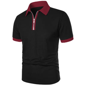 Camisa Polo Masculina Poliéster cor sólida com zíper