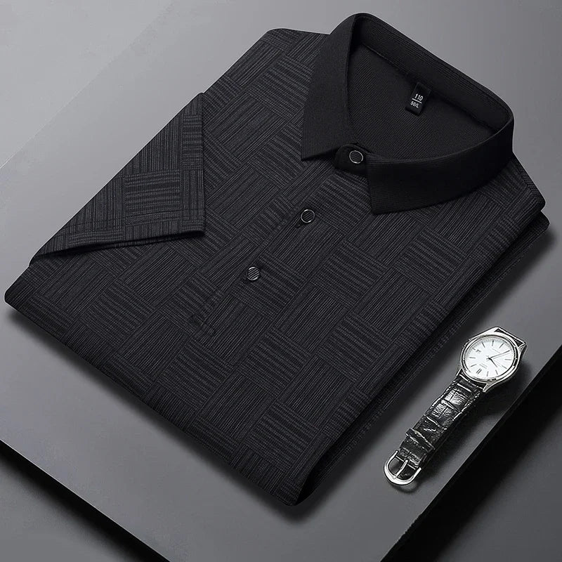 Camisa polo casual de manga curta masculina, camisa de algodão estampada, top confortável e respirável, nova moda, 2024