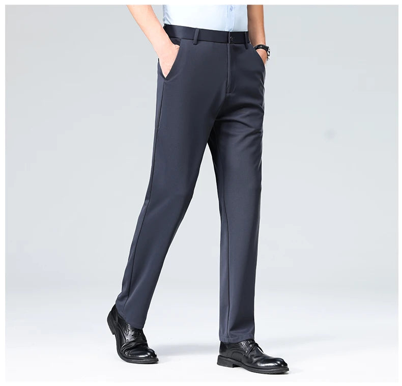 Verão outono calças finas dos homens vestido formal terno calças de trabalho qualidade negócios calças casuais preto vinho vermelho calças compridas