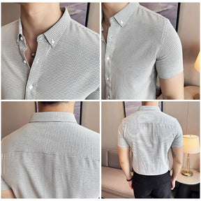 Camisa de vestir a cuadros de manga corta y corte entallado