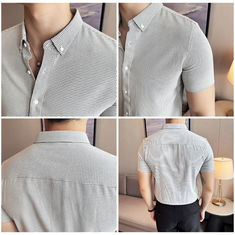 Camisa Social Manga Curta Xadrez Slim Fit