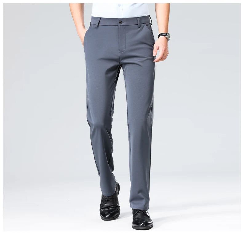 Verão outono calças finas dos homens vestido formal terno calças de trabalho qualidade negócios calças casuais preto vinho vermelho calças compridas