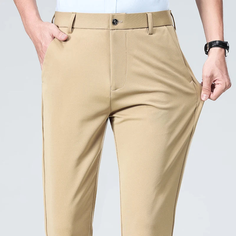 Verão outono calças finas dos homens vestido formal terno calças de trabalho qualidade negócios calças casuais preto vinho vermelho calças compridas