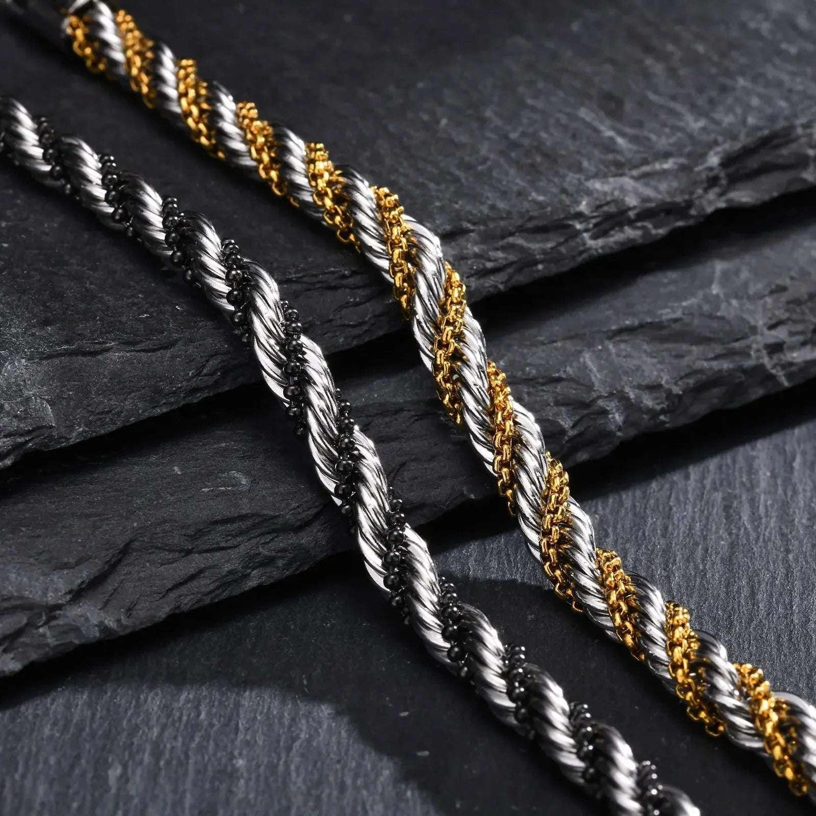 Pulseira Masculina Torcida em Aço Inoxidável Prata e Preto - Altino