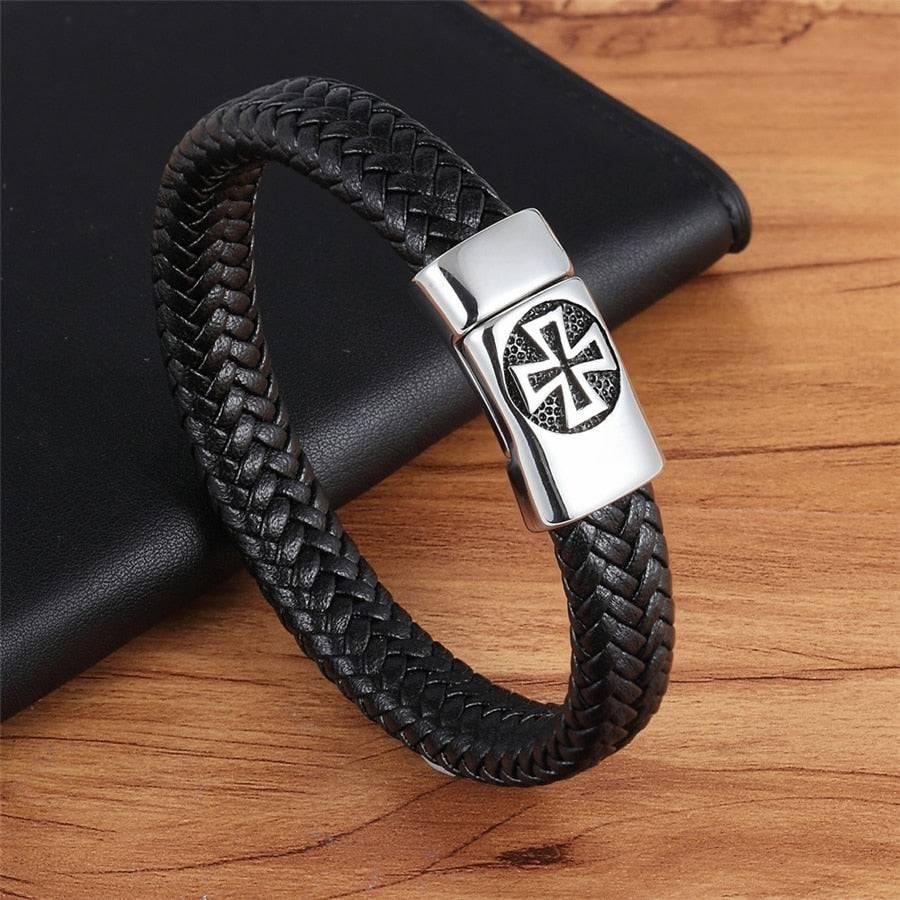 Pulseira Masculina de Couro Cruzada