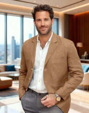 Blazer Masculino de Linho Bege/Marron - Elegância Casual para o Verão - Altino