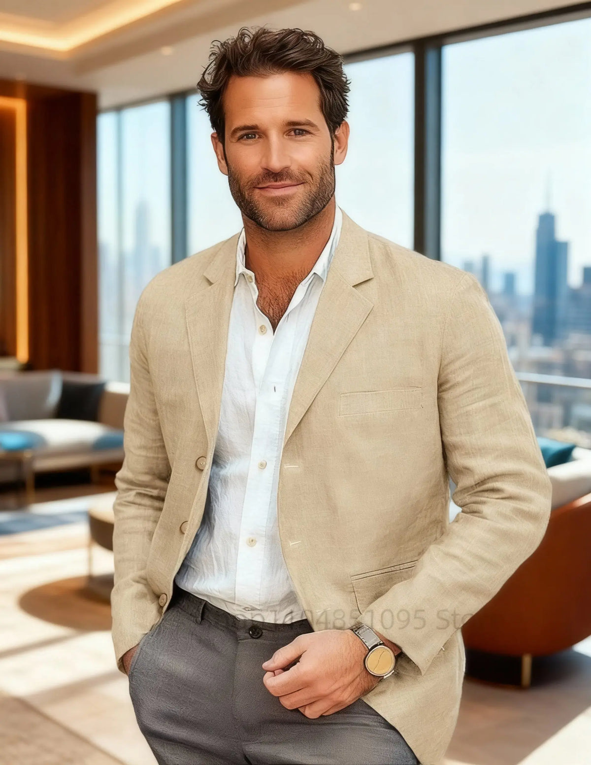 Blazer Masculino de Linho Bege/Marron - Elegância Casual para o Verão