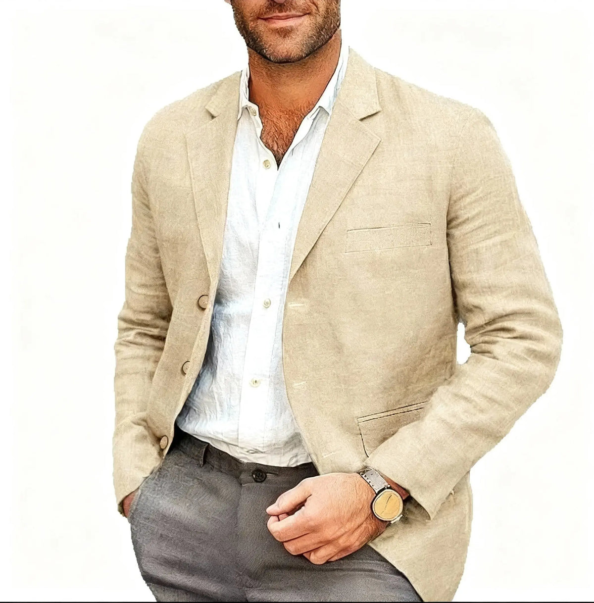 Blazer Masculino de Linho Bege/Marron - Elegância Casual para o Verão